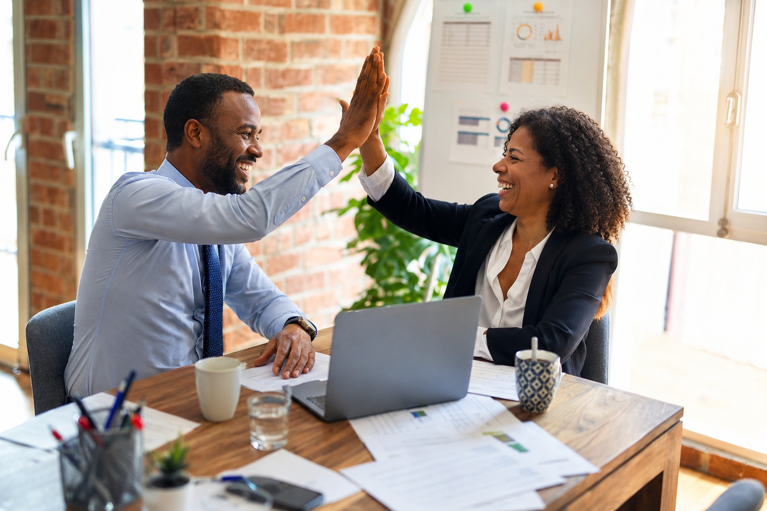 Professional team in a modern office delivering services